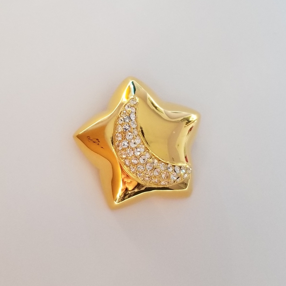 Monet Star with Rhinestone Crescent Moon Brooch